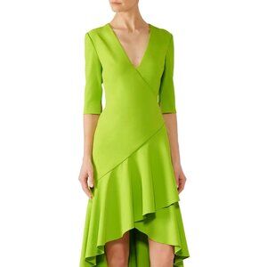 Badgley Mischka Lime Flutter Hem Dress